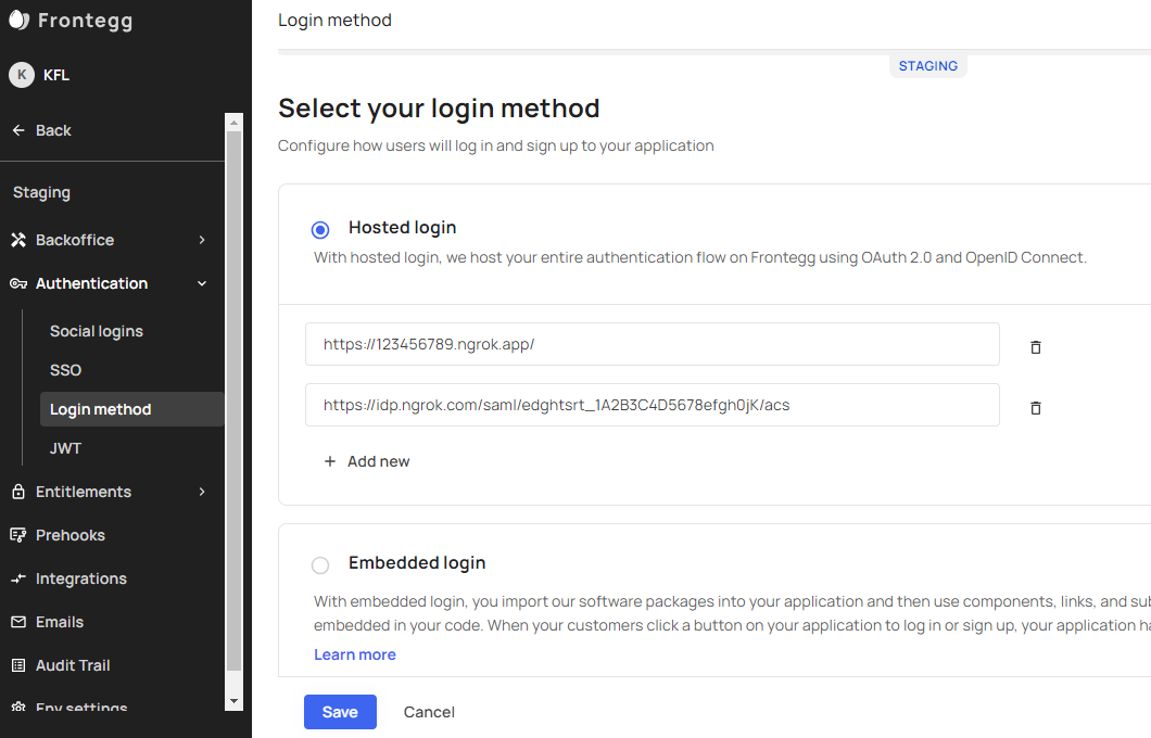 Frontegg config in ngrok